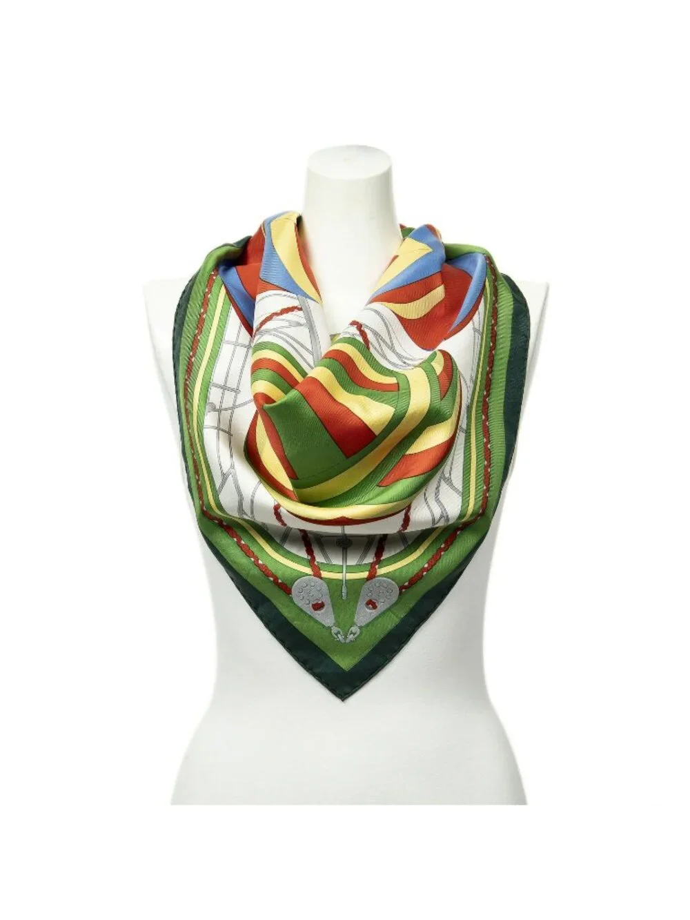 Hermes Scarf Green Red Blue Silk